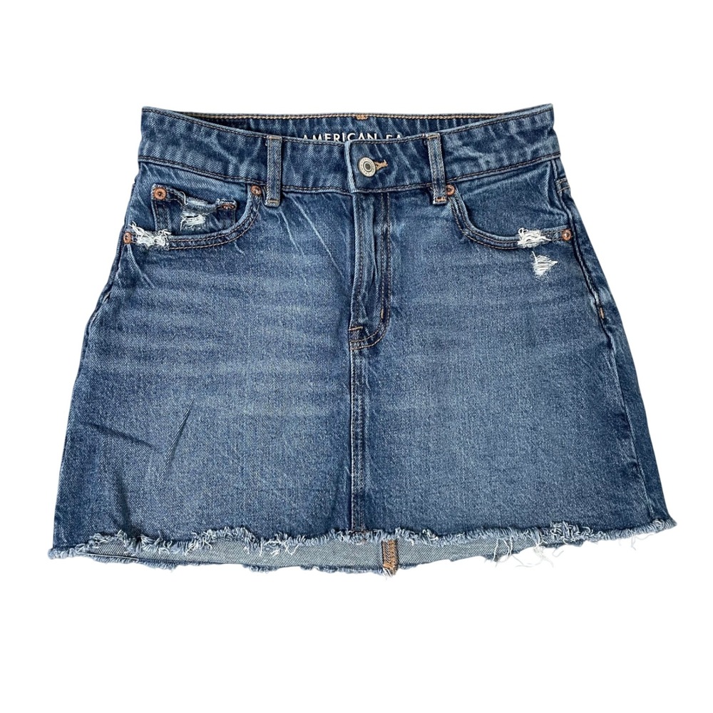 American Eagle Micro Mini Skirt Women 0 Blue Denim Distressed Cottage Coquette